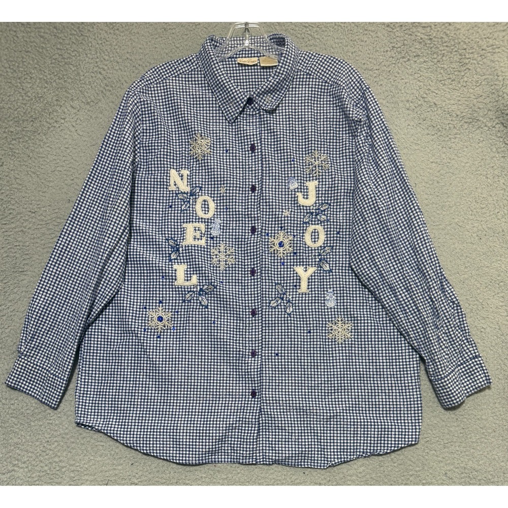 Vintage Bobbie Brooks Christmas long sleeve Gingham Embroidered shirt 18W / 20W